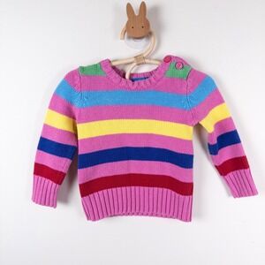 Vintage Y2K The Children's Place Sweater Kids 12M Pink Rainbow Stripe Knit